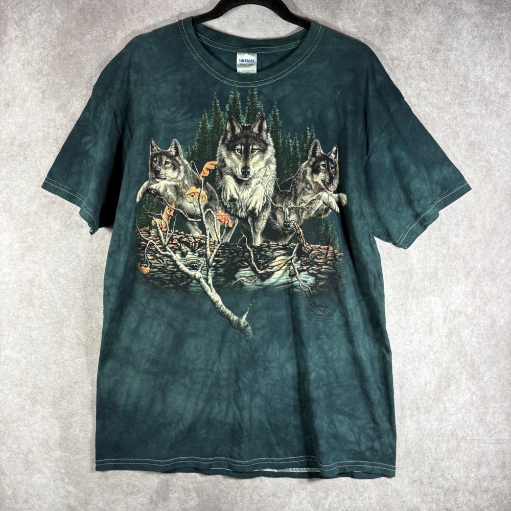 The Mountain T-Shirt Men Large Green Find 12 Wolves Nature Graphic Tie Dye Art